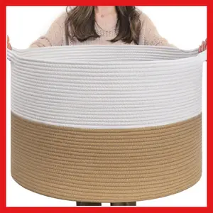 XXXLarge Cotton Rope Laundry Storage Basket with Handle, 21.7" x 21.7" x 13.8" - Back to School Room Organiser Decor