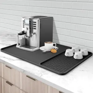Silicone Coffee Mat 24x16 Bar Mat with Detachable Dish Drying Mat Fits Under Coffee Maker & Dish Rack Black Kitchen Accessory