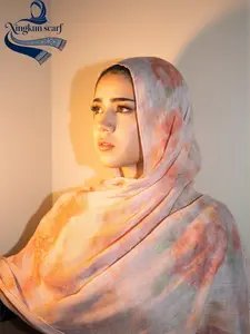 Women's Floral Digital Hijab Scarf, Cute Printed Headscarf, Muslim Fashion Turban, Breathable Beach Long Shawl, All Seasons