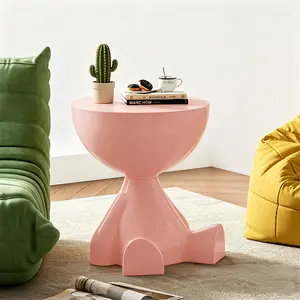 Circle Side Table – Small Modern Bowl-Shaped Coffee Table, Sofa End Table Nightstand, Modern Bedside Home Decor for Living Room, Bedroom – Pink