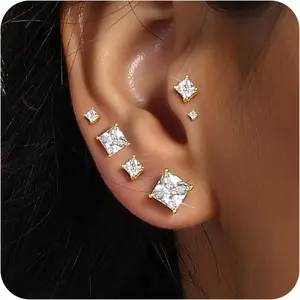 4pcs，KoreanStuds Elegant Square Stud Earrings for Women Comfortable Perfect for Everyday Wear