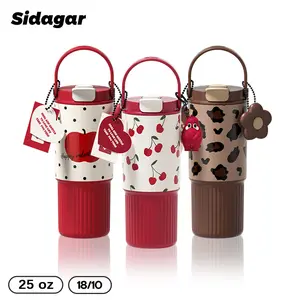 [Sidagar] 25oz Leak-proof Cup Lid,StainlessSteel Thermos Cup,Direct Drinking Mouth and Straw Mouth,Wide Mouth and Narrow Bottom for Easy Cleaning and CarLoading,outdoor, gingham cup  with  handle Drinkware Insulation Drinkware Insulation Bottled