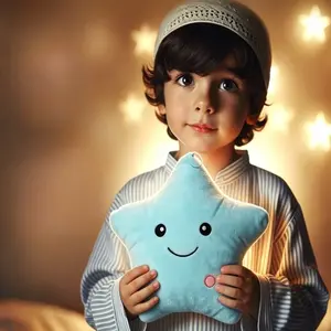 1PC Star shaped luminous soft cushion toy, plush pillow with face (battery free)