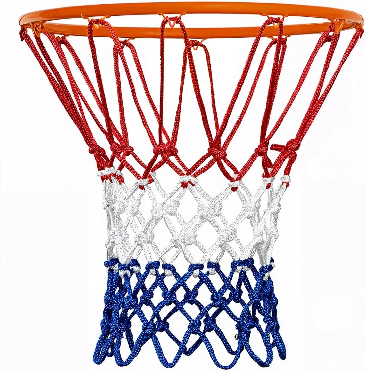Basketball Net Heavy Duty 7.16oz Professional Grade, All Weather Anti Whip Basketball Net Replacement for Outdoor Indoor Standard Hoop, 12 Loops Reinforced (Red White Blue)