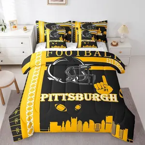 Football 7 Pieces Comforter Sets Bedding Set for Boys Teen Sports Theme Football City Bed in a Bag with Comforter,Sheets,Pillowcases & Cushion Cover