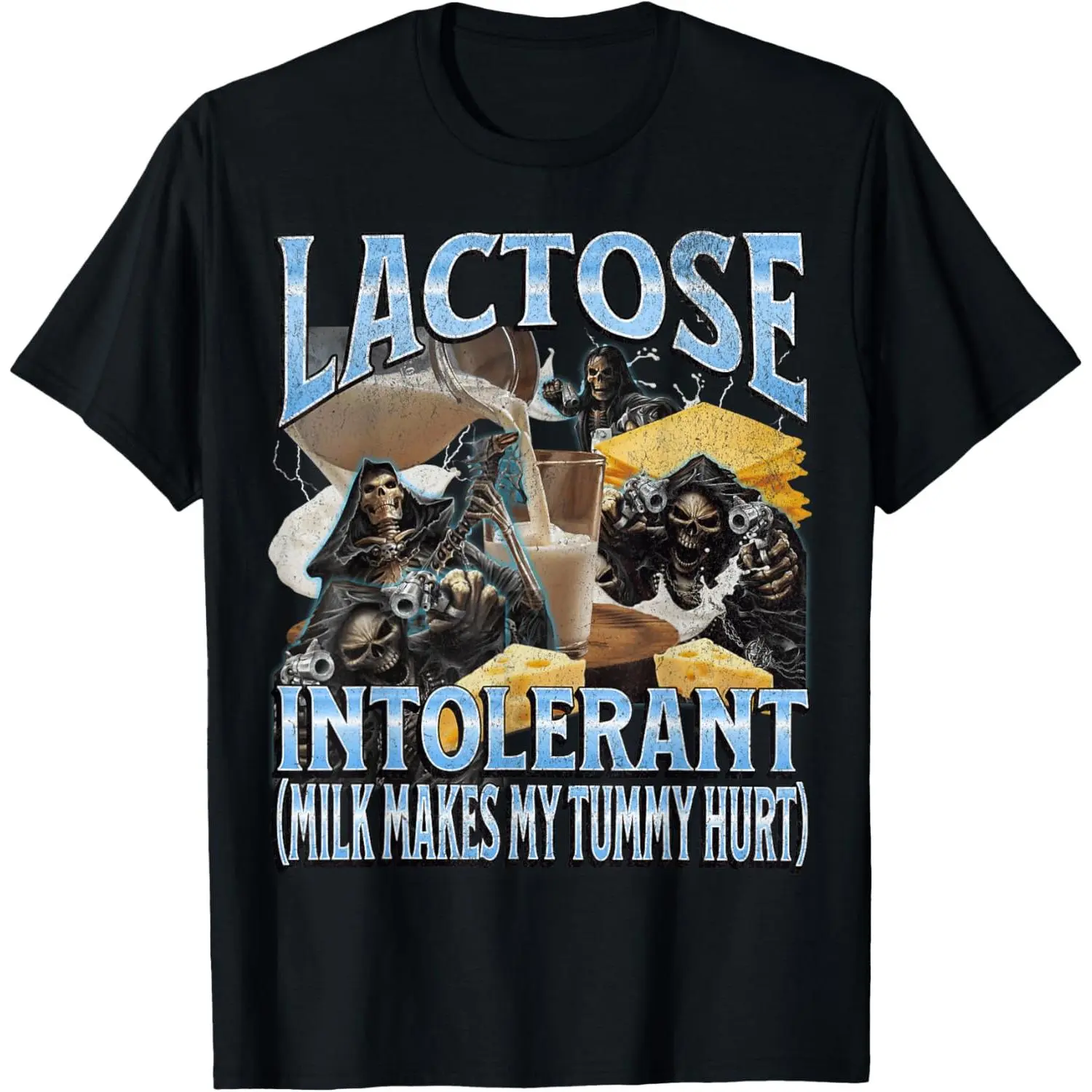 Women's Casual Streetwear Graphic T-Shirt, Cotton Shortsleeve Fit with Funny Lactose Intolerant Skeleton Meme, Loose, Soft