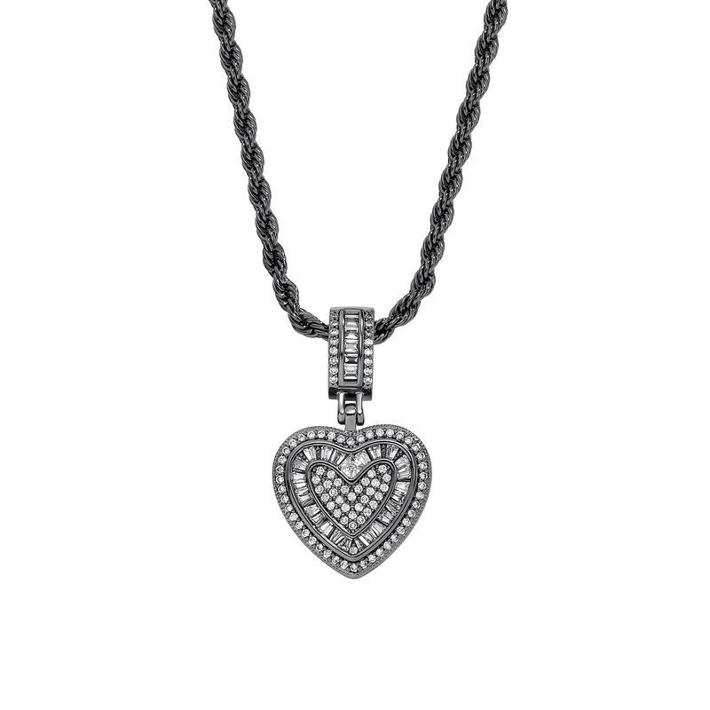 Hip Hop Heart Necklace Women or Men,Gold&Silver,Cubic Diamond Heart Pendant Necklace