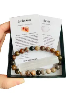 Crystal Petrified Wood 8mm Round Bead Stretch Bracelet ~ Gift Set with Complimentary Selenite ~ Semi-Precious Gemstone ~ 7.25-7.50 Inches ~ Unisex ~ Reiki ~ Metaphysical ~ Meditation Crystals
