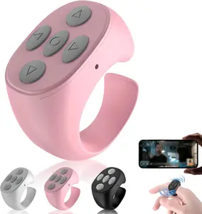 Fingertip Wireless Bluetooth Remote Control, 2026 Upgrade Bluetooth Ring Scroller Video Scrolling Ring Remote Control Page Turner, Scrolling Rings Rechargeable Camera Video Recording Remote (Pink)