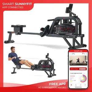 Sunny Health & Fitness Smart Obsidian Surge Hydro Rowing Machine, Home Gym Workout Fitness, Dynamic Rhythmic Water Resistance, 42" Slide Rail, Ergonomic Seat, Adjustable Foot Straps, Full-Body Cardio & Strength, 300 lbs Capacity