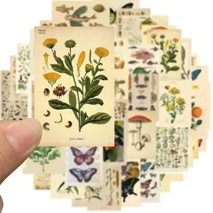 Vintage Postage Stamp Sticker, 50pcs/set Butterfly & Flower Pattern Sticker, DIY Decorative Sticker for Scrapbook & Journal