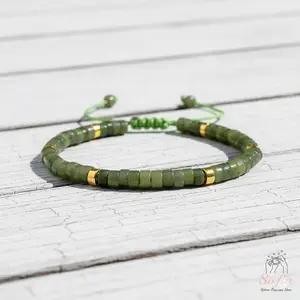 Sofa Natural Nephrite Bracelet Green Stone Healing Crystal Barrel Gemstone Dainty Adjustable Gift for Her Him Minimalist Style