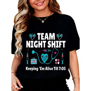 Team Night Shift Medical Icons T-Shirt for Women Men Cotton Clothing