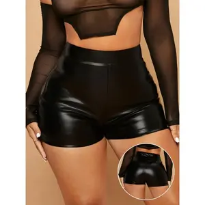Women's High - Waisted Black PU Leather Shorts - Stretchy, Sexy, and Comfortable with Slim Fit. Ideal for Casual and Special Occasions. A Versatile Clothing Option