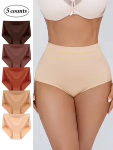 Women's High Waist Seamless Casual Underwear Set, 5-Pack/4-Pack, Fall & Winter Warm Pure Color Shapewear Triangle Panties
