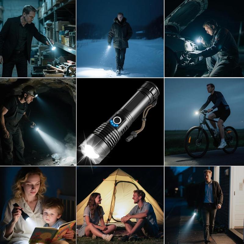 2PACKS High Lumen Rechargeable LED Flashlights Ultra-Bright Flashlights 5 Modes With COB Light Tactical Accessories,Zoom-able Torch Handheld Flashlight，For Outdoor Emergency Signaling Backyard BBQ Adjust Brightness Labor Day spotlight