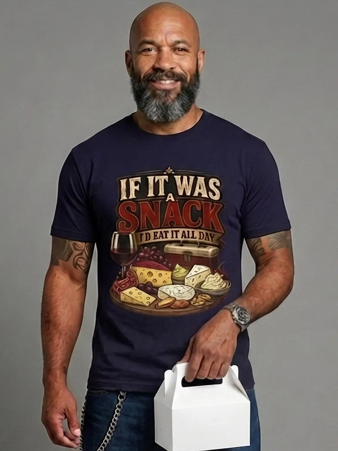 Men's Short-Sleeve Graphic T-Shirt - If It Was A Snack Design, Wine & Charcuterie Theme, Customizable Option