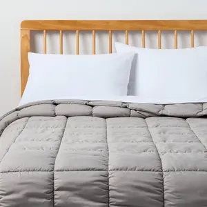 Full/Queen Puffer Box Stitch Comforter Light Gray - Room Essentials