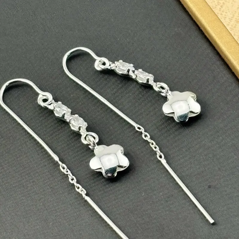 925 silver threader Earrings elegant design | plata 925 Arete largo de cadena