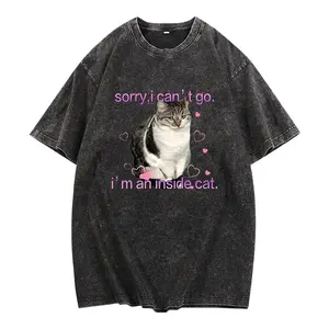 I'm an Inside Cat Y2k Funny Vintage washed cotton T-shirt for Men and Women, Unhinged Graphic Tees, Funny Sweatshirt Exchange