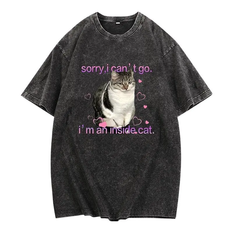 I'm an Inside Cat Y2k Funny Vintage washed cotton T-shirt for Men and Women, Unhinged Graphic Tees, Funny Sweatshirt Exchange