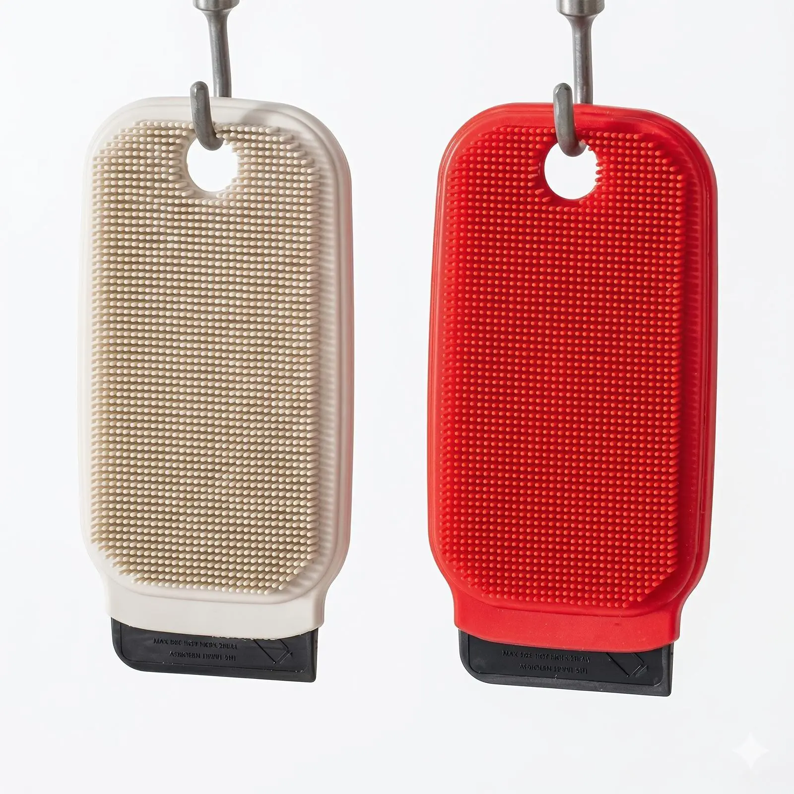 2pcs Multifunctional Cleaning Tool Set Including a Fruit And Vegetable Cleaning Brush with a Dual-Purpose Scraper, a Dense Bristle Brush (Light Brown Bristles with a Black And White Handle), a Hanging Cleaning Brush (Off-White with Small Red Dots)