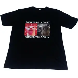 Born To Dilly Dally Forced To Lock In T-shirt Popular Meme Funny Cat Shirt Cute Graphic Tee Cotton Shortsleeve