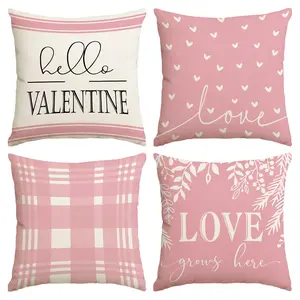 4pcs Valentine's Day Pillow Cover, Pink Romantic Love Printed Cushion Cover, Wedding Anniversary Decorative Cushion Cover, Valentine's Day, Wedding Anniversary, Wedding Room Living Room Sofa Bedroom Seat Decorative Pillow Cover (without pillow core)