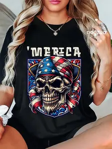 100% Cotton 'Merica-Pirate Skull s 4th of July s American Buccaneer T-Shirt