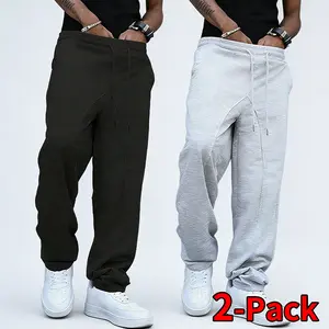 2-Pack Men's Casual Loose Jogger Pants | Elastic Waist Drawstring Running Pants | Comfortable Street Style Athletic Long Pants