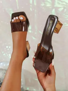 Women's Elegant Transparent Square Toe High Heel Sandals, Women Sandals, Fashionable Slip on Sandals for Party, Daily Clothing Decor for Women & Girls, Classy Sandal