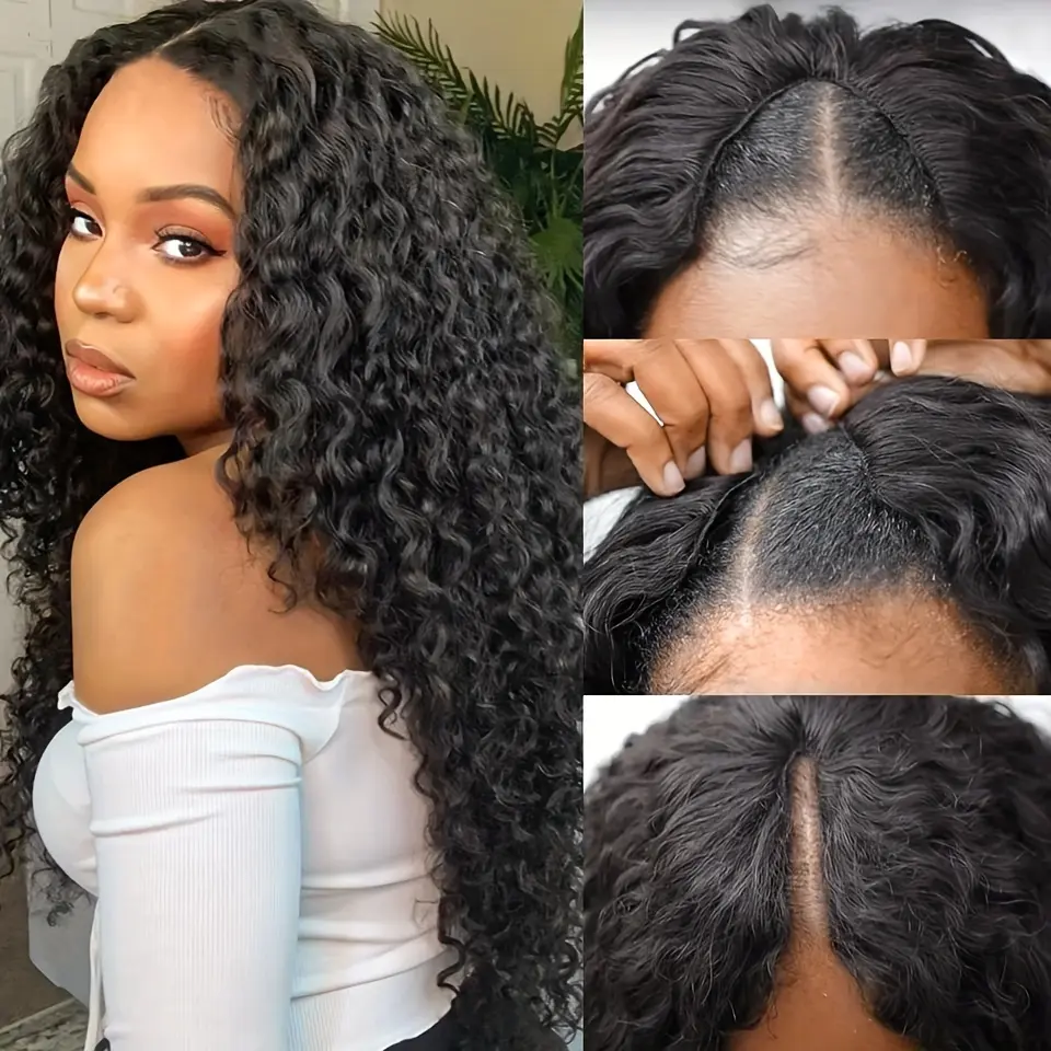 200% Density V Part Deep Wave Wig  Human Hair Wig for Women Upgrade V Part with Clips No Glue No Sew Beginner Friendly Deep Curly None Lace Front Comfortable & Durable Everyday Event Hairstyle#SummerVibes#tiktokshopspringglowup
