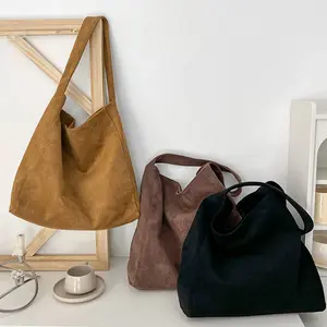 Practical Soft Suede Shoulder Bag for Women Large Capacity Retro Hobo Handbag Solid Color Tote for Daily Use