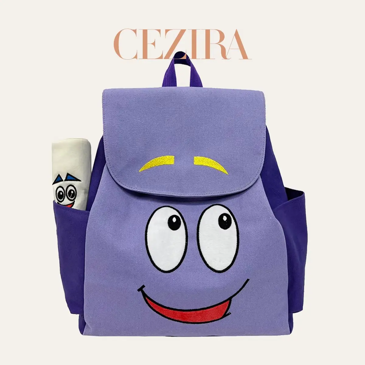 Kawaii Cute Backpack Cartoon Smile Face Large Flap Cover Drawstring Knapsack Treasure Map Zip Pencil Purse Student Dora Travel