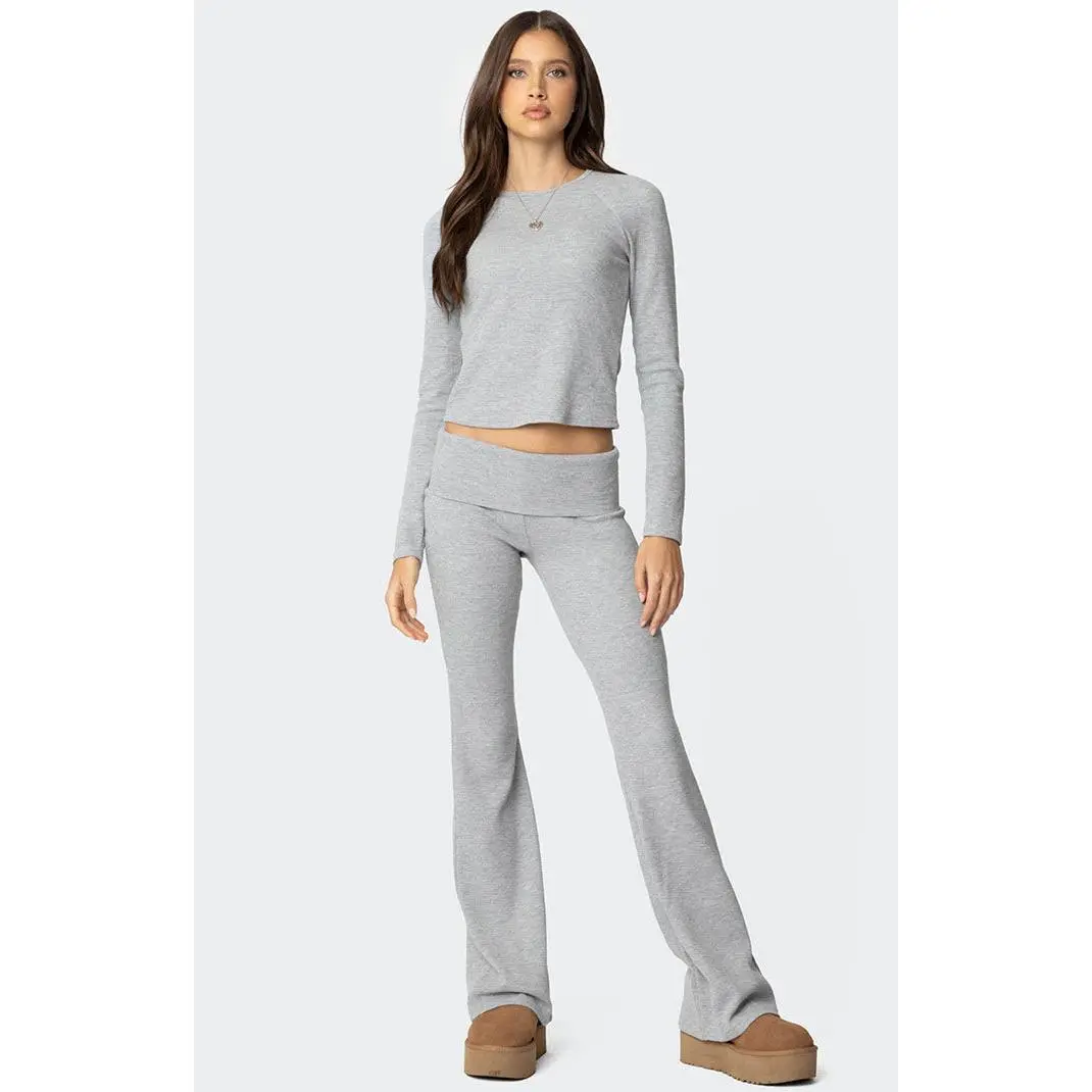 Edikted Women's Sab Fold Over Waffle Knit Pants