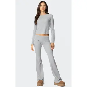 Edikted Women's Sab Fold Over Waffle Knit Pants