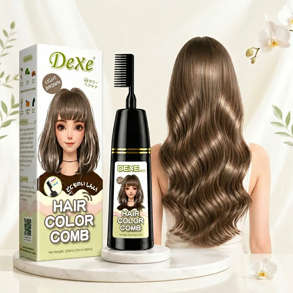 Home Use Integrated Comb Semi-Permanent Hair Dye Cream - Plant Essence, Mild, Non-Damaging, Long-Lasting, Fade-Resistant, Ash Brown & Ash Blonde Highlight Color Fixation Hair Color Product