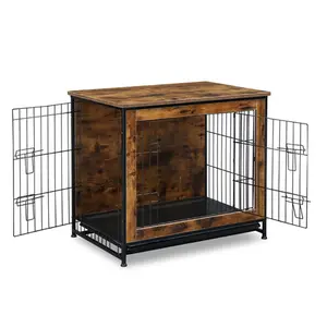 Dog Crate Furniture with Cushion, Wooden Dog Crate Table, Double Doors Dog Furniture, Indoor Dog Kennel, Dog House, Dog Cage Enclosure Enclosed