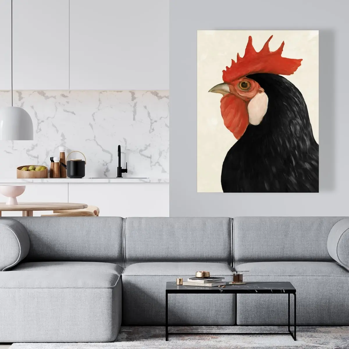 360 stand Black Hen Wall Art Photo Print - 36x48 in High-Def Wall Art Painting, Artistic Artwork, Rustic Farmhouse Animal Home Decor, Ideal Room Gift for Home Supplies, Decoration, Animal Portrait
