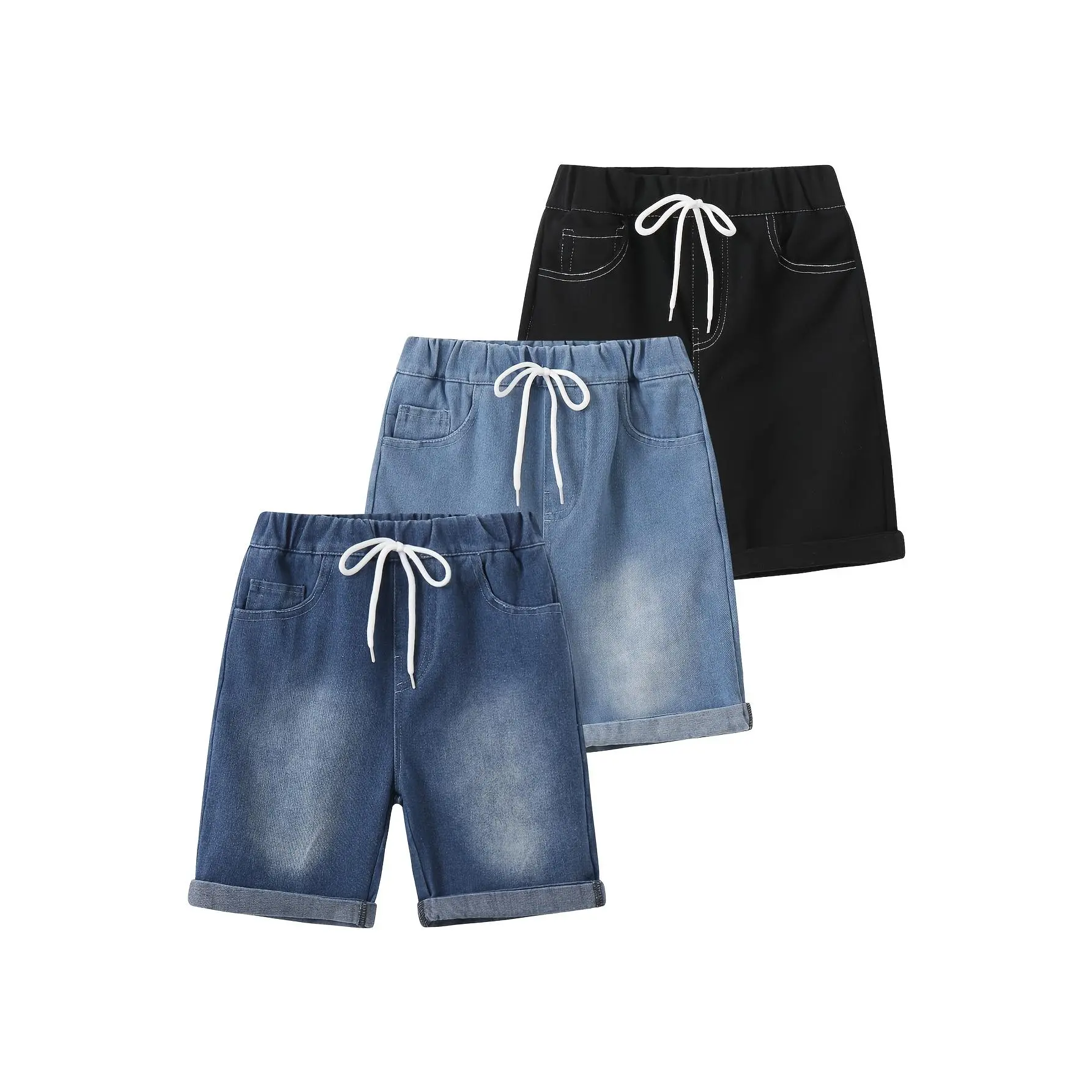 Boys' Ripped Denim Shorts, Casual Pull-On Summer Wear with an Elastic Waist and Drawstring for Kids Ages 4-14Y, 11-12Y, 13-14Y, Basic