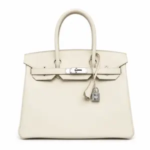 Pre-owned HERMÈS Leather Tote Bags CALUXB Hermes Birkin 30 Craie Epsom PHW Stamp Y