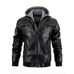 Men's leather and synthetic leather jackets, as well as autumn and winter jackets, motorcycle leather jackets, autumn and winter clothing, 2 hooded tops, leather jackets, and leather jackets