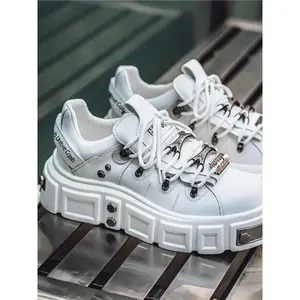 Men's Fashion Motorcycle Boots, High Top Punk Style Chunky Platform Shoes, Non-Slip Breathable Rubber Autumn Winter Casual Footwear