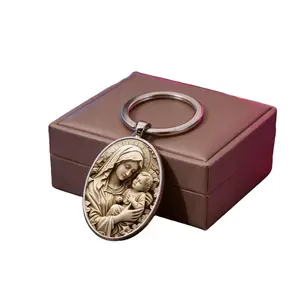 Relief Keychain Pendant of the Virgin Mary and the Infant Christ Exquisite Craftsmanship Religious Belief Small Token for Faith