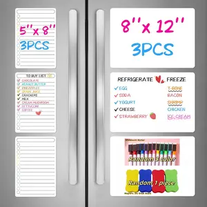 6 Piece Magnetic Erasable Whiteboard Set, 8x12 Inch Refrigerator Magnet Board, Flexible Magnet Notepad, Kitchen Planning & Storage Board