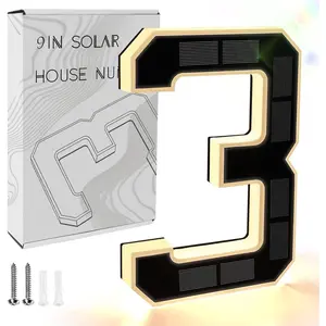 9 Inch Solar Lighted House Numbers for Outside, Light Up  LED Address Numbers Signs for Houses, Large Personalized Illuminated Exterior Modern House Numbers Light (3-Black, 9IN)