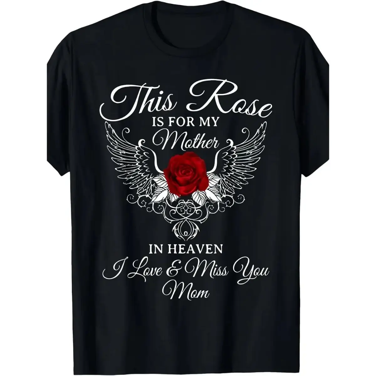 Heavenly Rose Remembrance Men's Unisex 100% Cotton Short-Sleeve Round Neck Graphic T-Shirt - Breathable Everyday Fit Comfy Memorial Tribute Tee, Soft, Tshirt, Shortsleeve