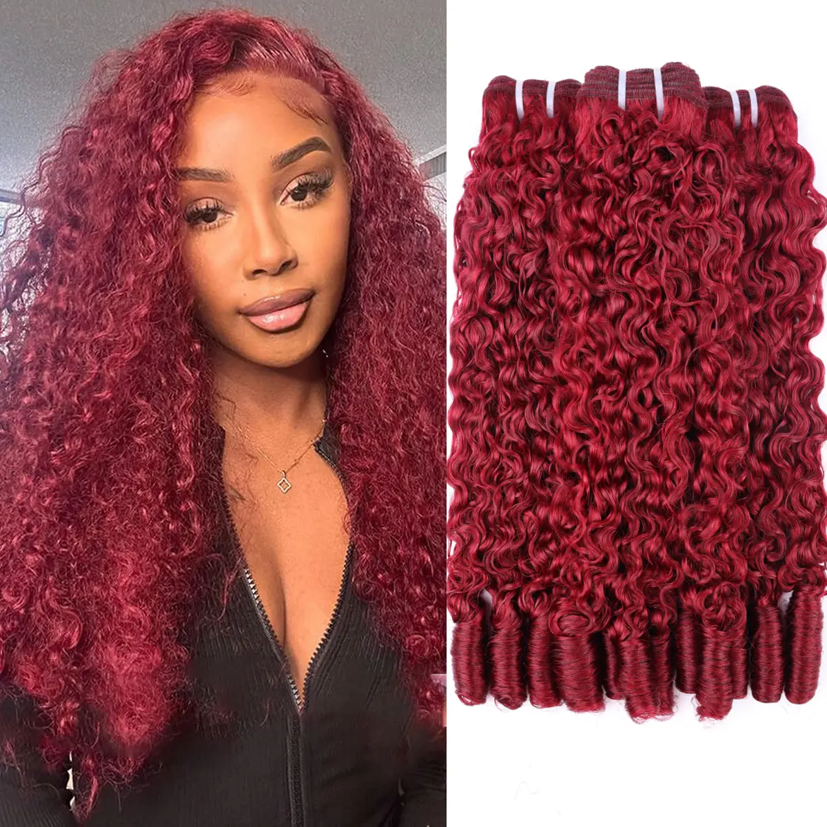Perismoda Hair 16A Raw Burmese Curly Human Hair Bundles 99J Burgundy & Natural Black Unprocessed Virgin Spiral Curly Hair Weft Extensions Deals for Black Women