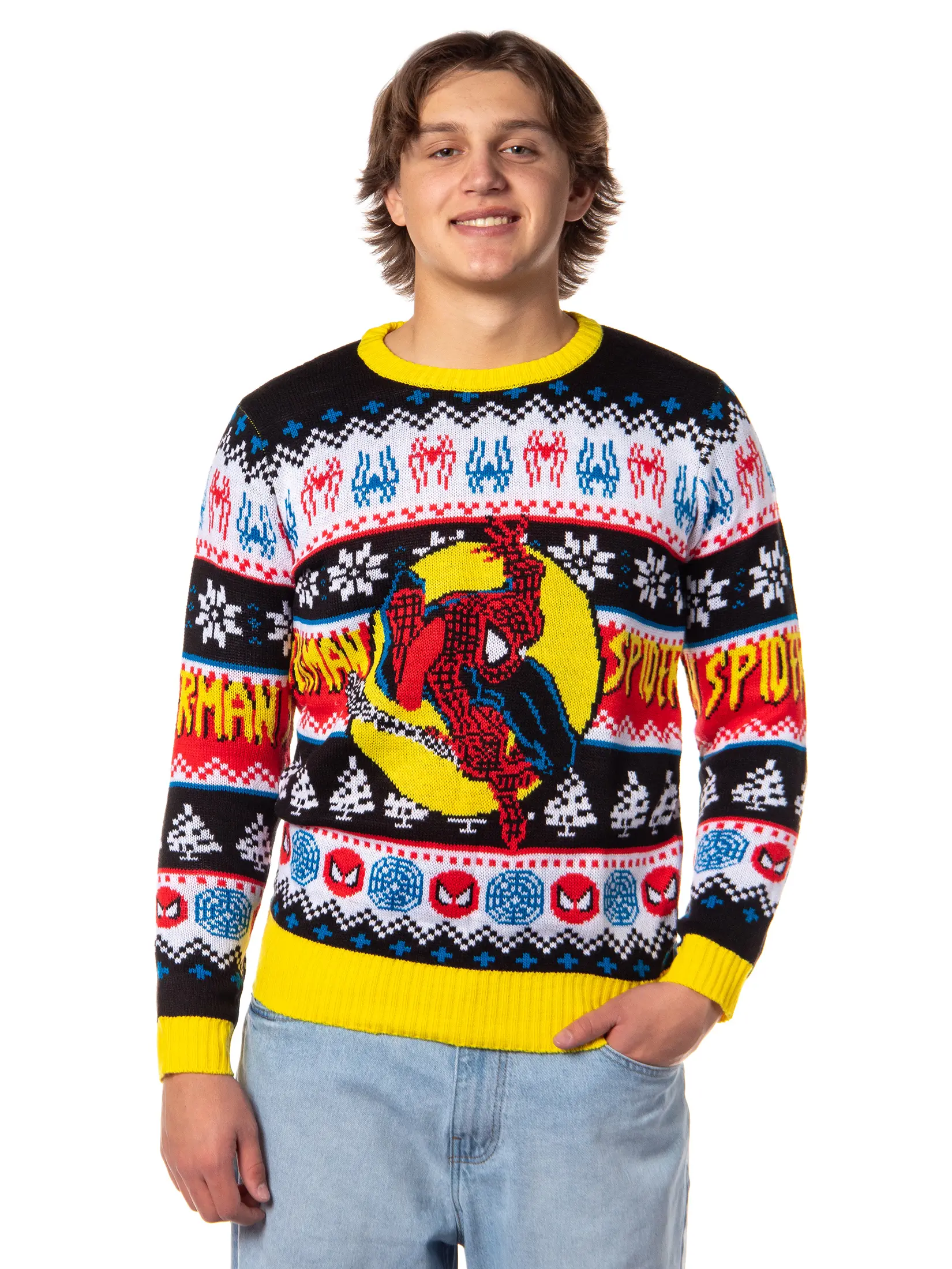 Disney Marvel Men's Spider-Man Spidey Jump Adult Ugly Christmas Pullover Sweater