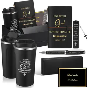 6 Pcs Father's Day Christian Gift Set for Men Inspirational Religious Faith Gift with 17oz Tumbler Notebook Bookmark Pen and Greeting Card for Father Dad Husband Grandpa Friends(Black)